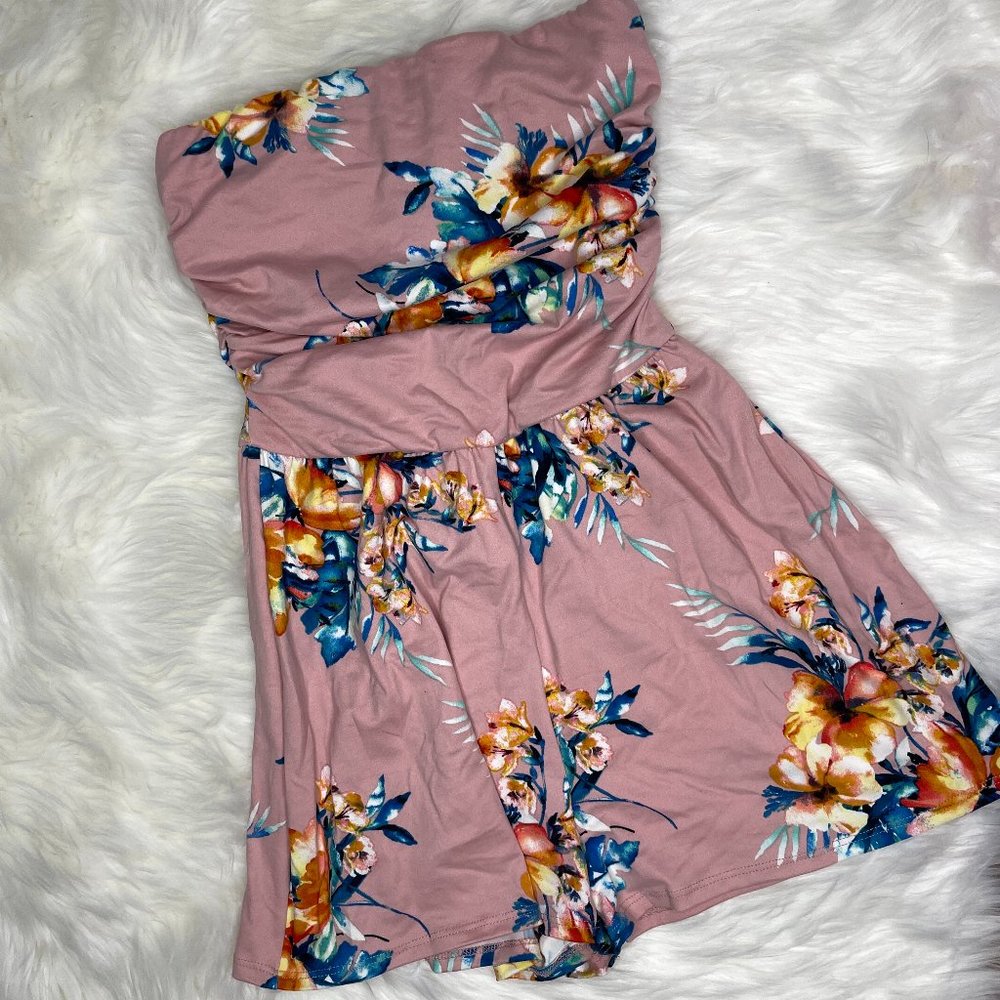 Pink Floral Strapless Romper